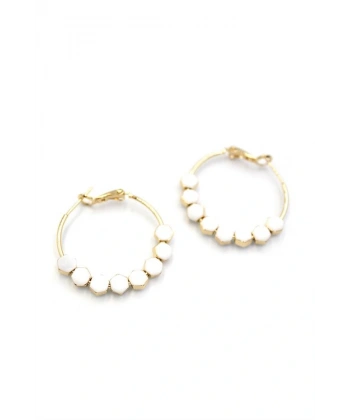 biçomi Mineli Halka Küpe - Beyaz