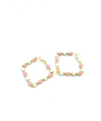 biçomi Mineli Halka Küpe - Pembe