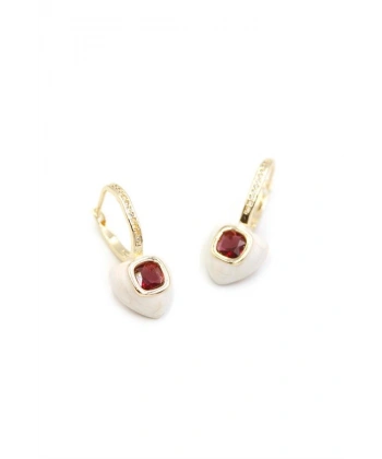 biçomi Mineli Kalp Küpe - Kırmızı