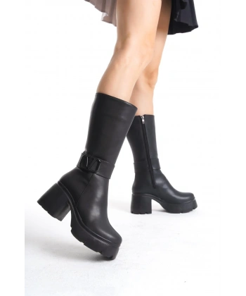 BİÇOMİ Moki Siyah Cilt Topuklu Çizme