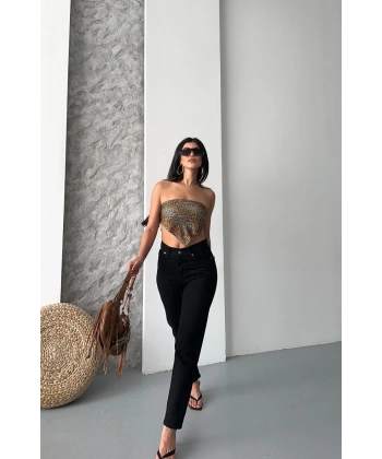 BİÇOMİ Mom fit enzim taş yıkama jeans pantolon siyah d2006