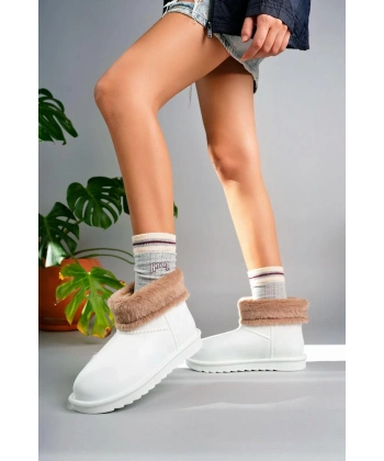 BİÇOMİ Mordi Beyaz Oval Burunlu Su Geçirmez İçi Kürklü  Bot