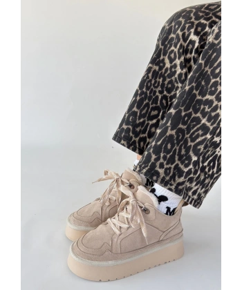 BİÇOMİ Muden Bej Süet Bağcıklı Bot