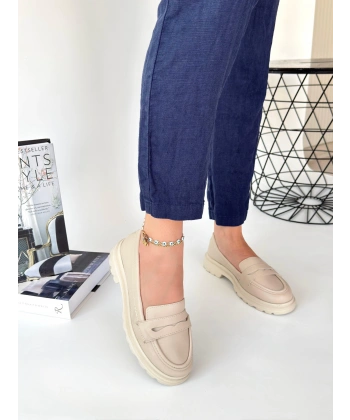 BİÇOMİ Narli Bej Cilt Oxford Ayakkabı