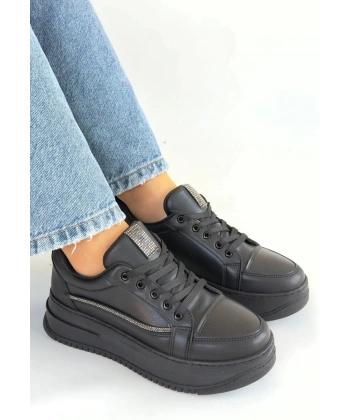 BİÇOMİ Natte Siyah Cilt Bağcıklı Spor Ayakkabı