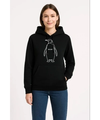 Biçomi Nihilist Penguen Özel Tasarım Oversize Kapüşonlu Sweatshirt - Siyah