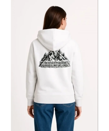 Biçomi Nihilist Penguen Temalı Oversize Kapüşonlu Sweatshirt - Beyaz