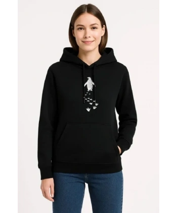 Biçomi Nihilist Penguen Temalı Oversize Kapüşonlu Sweatshirt - Siyah