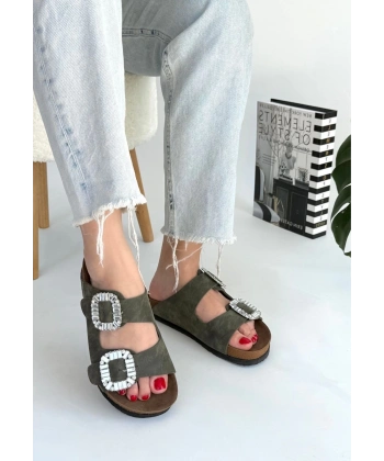 BİÇOMİ Nool Yeşil Nubuk Terlik