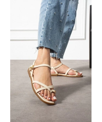 BİÇOMİ Nordi Bej Cilt Kemerli Sandalet