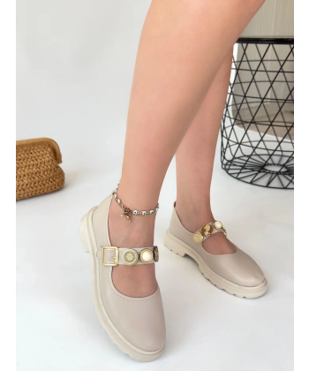 BİÇOMİ Okira Bej Cilt Oxford Ayakkabı