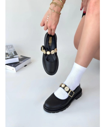 BİÇOMİ Okira Siyah Cilt Oxford Ayakkabı