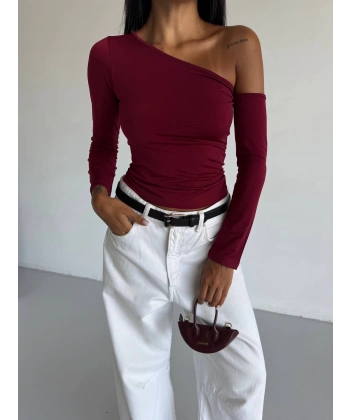 BİÇOMİ Omuz detaylı kollu bluz bordo f2336