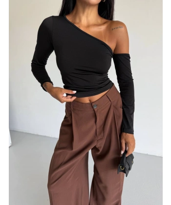 BİÇOMİ Omuz detaylı kollu bluz siyah f2336