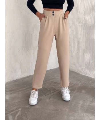 BİÇOMİ örme krep pantolon çift düğmeli
