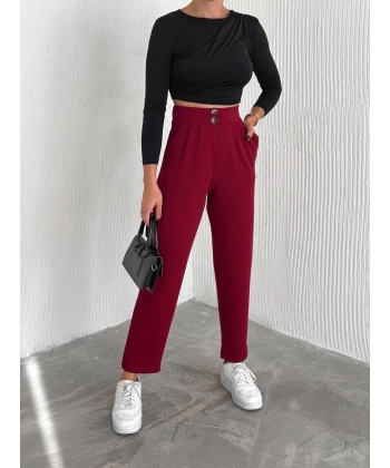 BİÇOMİ örme krep pantolon çift düğmeli