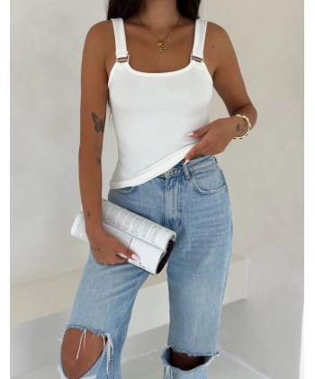 BİÇOMİ Ottoman toka askılı bluz beyaz s4194