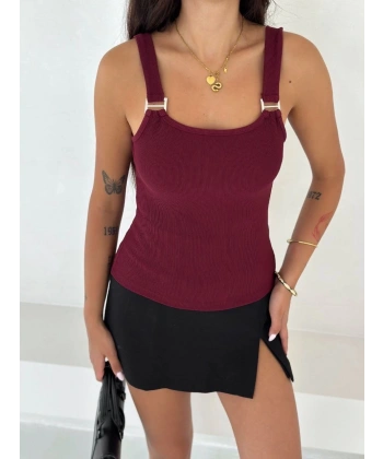 BİÇOMİ Ottoman toka askılı bluz bordo s4194