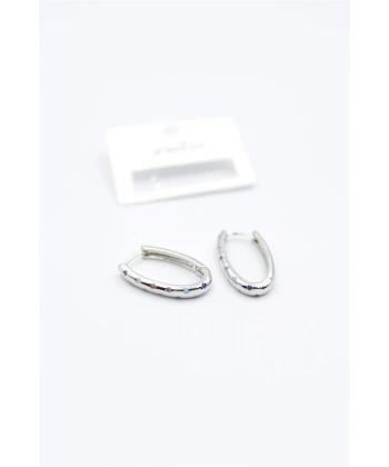 biçomi Oval Taşlı Küpe - Gümüş