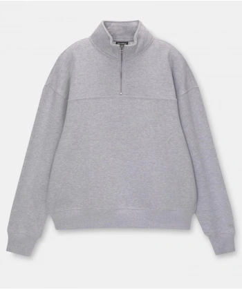 Biçomi Oversize Yarım Farmuarlı Yakalı Basic SweatShirt - Gri