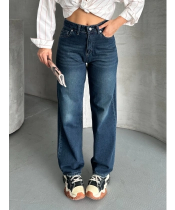 BİÇOMİ Palazzo bıyık enzim yıkama jeans pantolon koyu mavi d2008