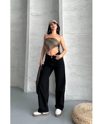 BİÇOMİ Palazzo straight enzim süper taş yıkama jeans pantolon siyah d2008