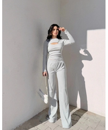 BİÇOMİ Pencereli detaylı alt üst takım gri w3864