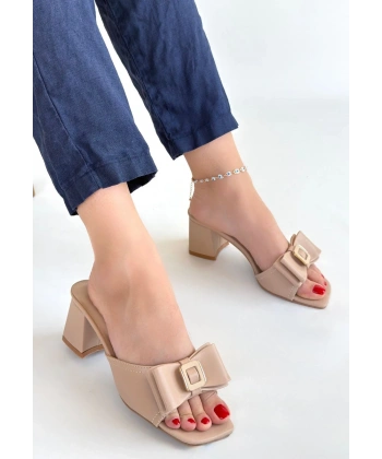 BİÇOMİ Pier Nude Cilt Topuklu Terlik