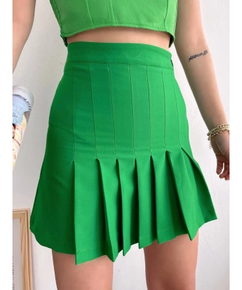 BİÇOMİ Pileli düğmeli etek açık yeşil s24811