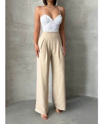 BİÇOMİ Pileli keten pantolon s255046