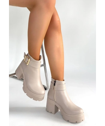 BİÇOMİ Pinma Bej Cilt Topuklu Bot