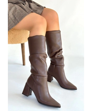 BİÇOMİ Pitay  Kahverengi Cilt Körüklü Topuklu Çizme