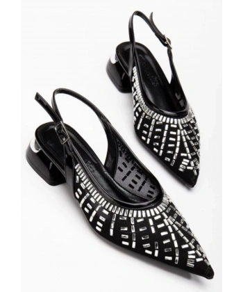 BİÇOMİ Piyar Siyah Taşlı Topuklu Ayakkabı