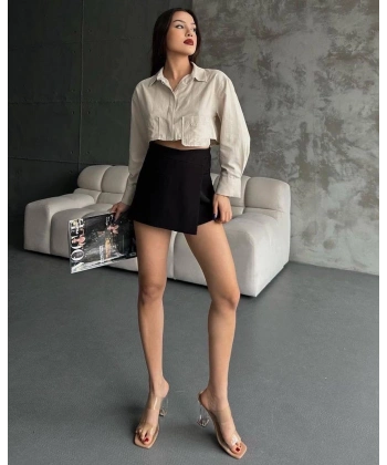 BİÇOMİ Poplin crop gömlek bej s3060