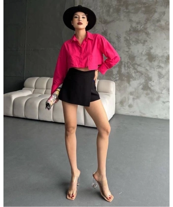 BİÇOMİ Poplin crop gömlek fuşya s3060