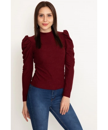 BİÇOMİ Prenses kol bluz bordo w3125
