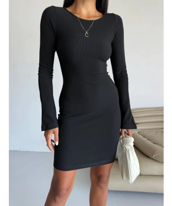 BİÇOMİ Prenses kol esnek kumaş elbise siyah f2334