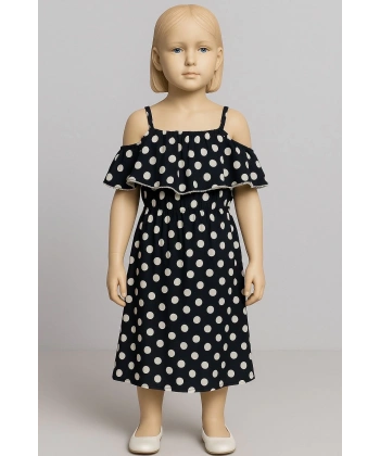 BİÇOMİ Puantiyeli askılı prenses elbise kız çocuk lacivert