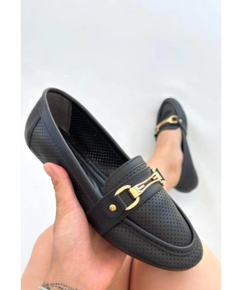 BİÇOMİ Rain Siyah Cilt Babet Ayakkabı