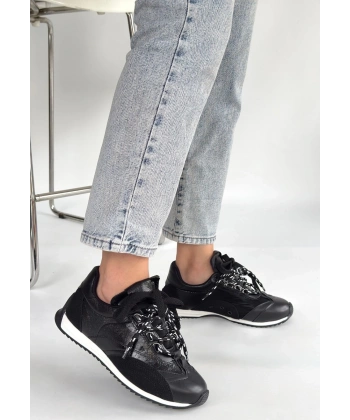 BİÇOMİ Ranu Siyah Cilt Paraşüt Detaylı Bağcıklı Spor Ayakkabı