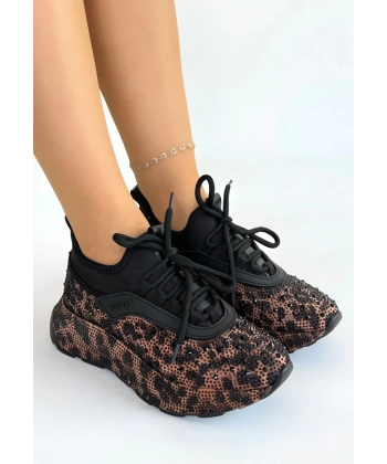 BİÇOMİ Rimay Kahverengi Cilt Boncuk İşlemeli Spor Ayakkabı