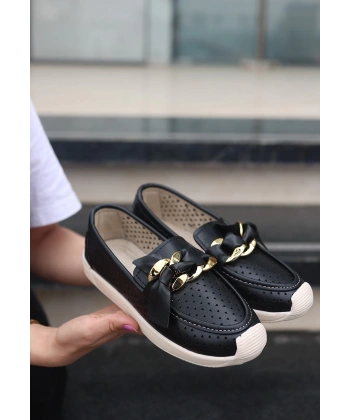 BİÇOMİ Riwan Siyah Cilt Babet Ayakkabı