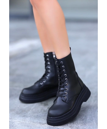 BİÇOMİ Roxan Siyah Cilt Bağcıklı Bot