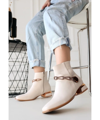 BİÇOMİ Roxani Bej Cilt Topuklu Bot