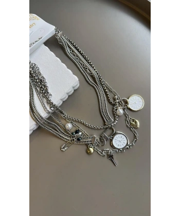 biçomi Saat Kolye - Gümüş