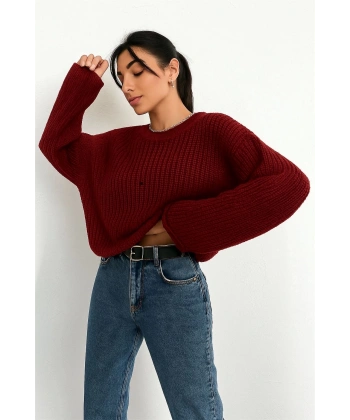 BİÇOMİ Salaş delik detaylı kazak bordo