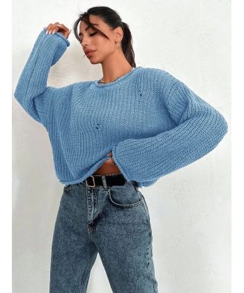 BİÇOMİ Salaş delik detaylı kazak mavi