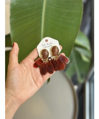 biçomi Sallantılı Taşlı Küpe - Bordo