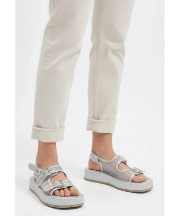 BİÇOMİ Sinna Gümüş Cilt Tül Detaylı Sandalet