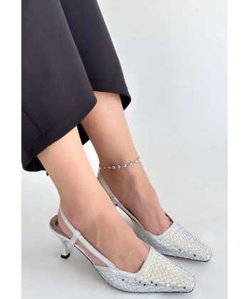 BİÇOMİ Sione Gümüş Cilt Topuklu Ayakkabı